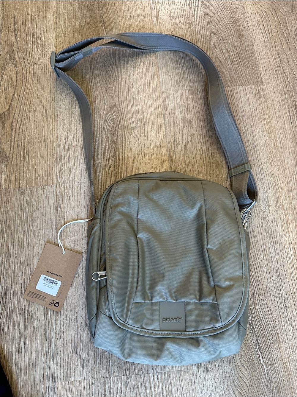 Pacsafe gray travel crossbody bag